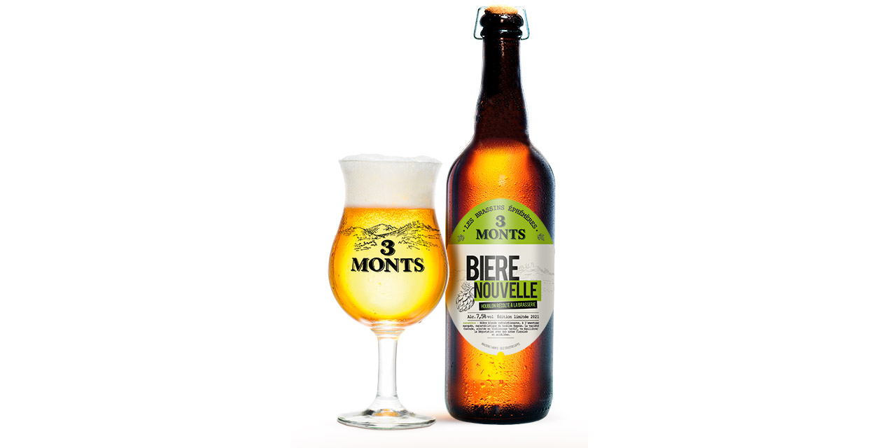 La Bière Nouvelle de la Brasserie 3 Monts aux houblons maison