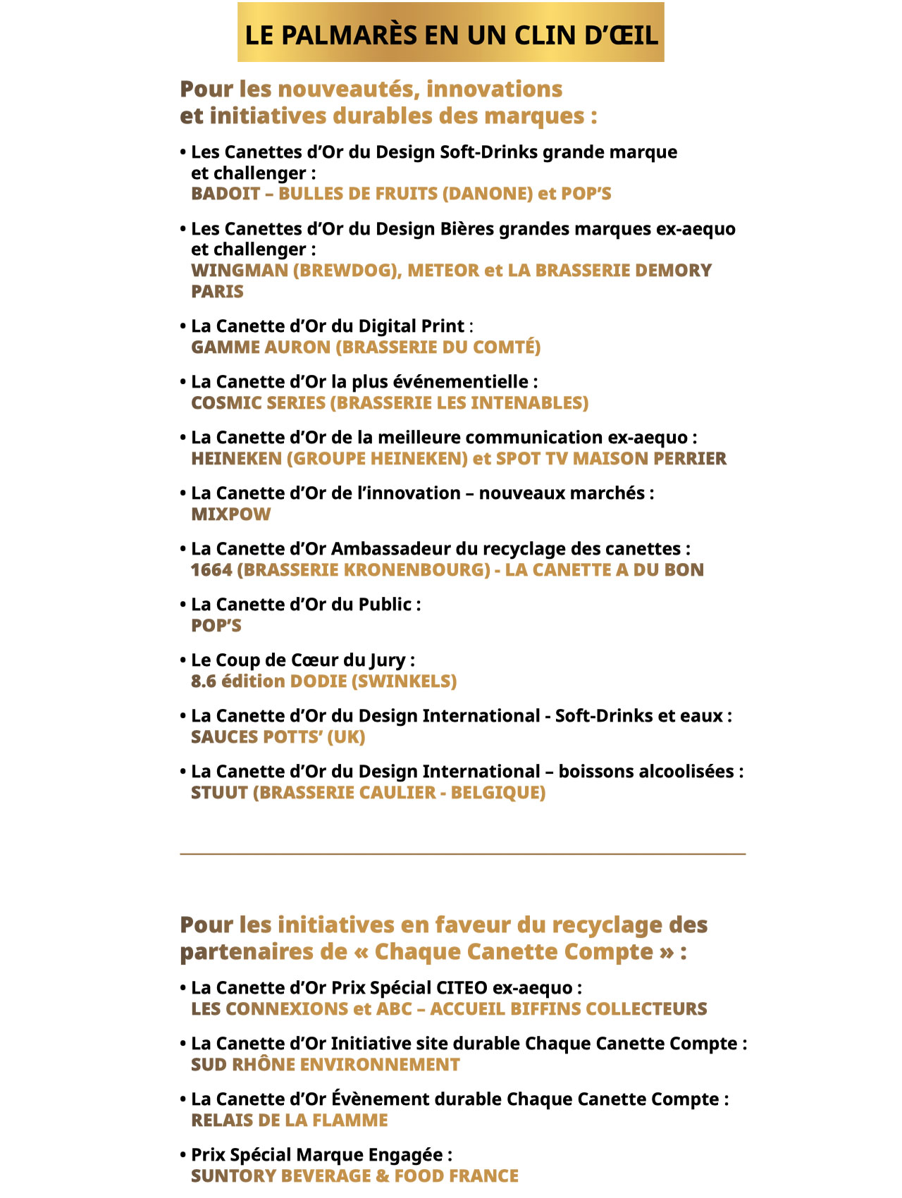 Le palmarès complet des Canettes d'Or 2025